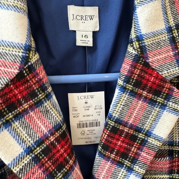 J.Crew Factory Plaid Wool-Blend Blazer – Size 16 - Picture 3 of 5